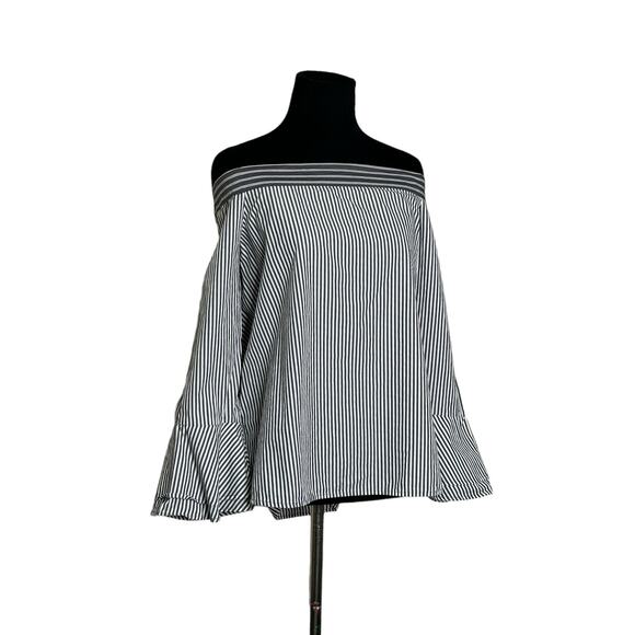 Loft gray white stripes off shoulder 3/4 sleeves blouse size small - Picture 11 of 13